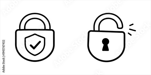 Illustrative Duo of Padlock Icons Symbolizing Secure Protection and Open Access