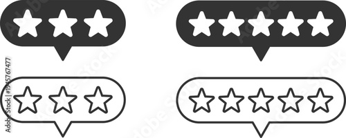 Comparison of filled and half-filled star rating icons in speech bubbles.