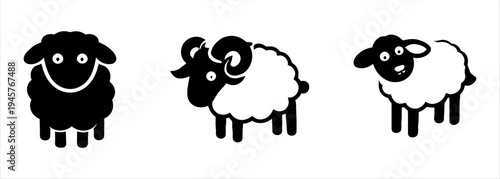 Adorable Black and White Sheep and Ram Silhouettes for Diverse Design Projects