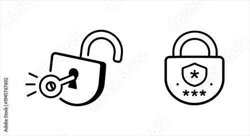 Digital Security Concepts Padlock and Key Icons for Access and Protection
