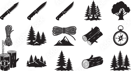 Outdoor Adventure Icons for Camping and Wilderness Survival Guides