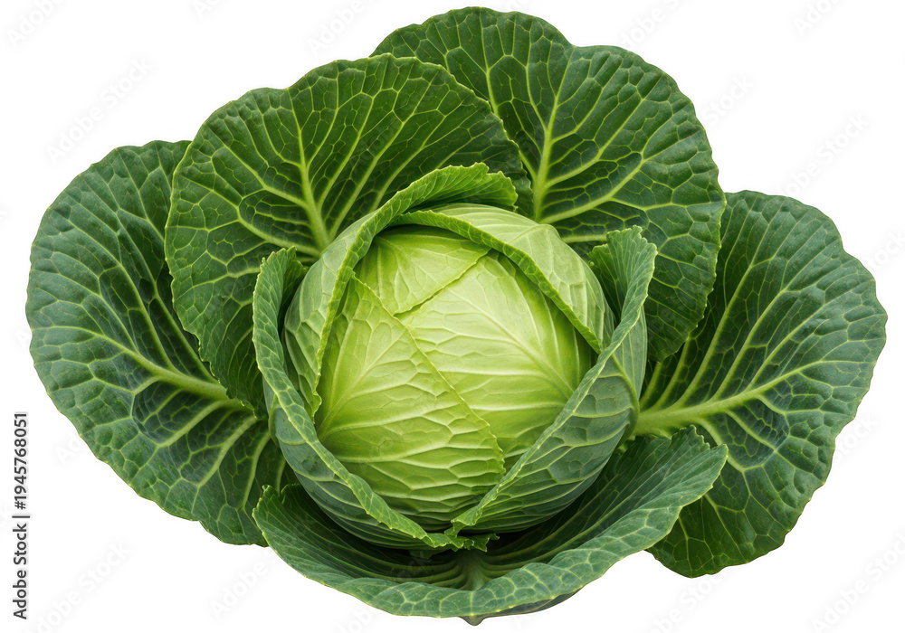Fototapeta premium Fresh green cabbage head isolated on clean background isolated on transparent background,png,PNG