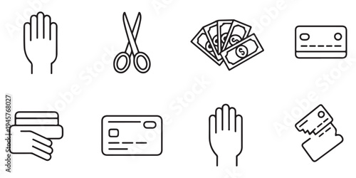 Financial Transaction and Credit Card Security Line Icon Set