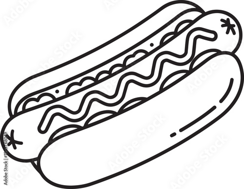 Minimal black and white hotdog with mustard street food
