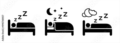 Simple Black and White Icons Representing Sleep and Dreams