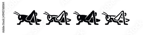 Grasshopper icon set. Black silhouette and outline style of an insect. Nature, agriculture and entomology vector illustration.