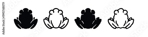 Frog icon set. Black silhouette and outline style of an amphibian. Nature, pond life and animal vector illustration.