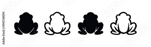 Frog icon set. Black silhouette and outline style of an amphibian. Nature, pond life and animal vector illustration.