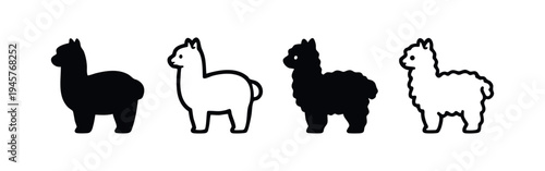 Simple Alpaca Silhouette and Outline Icon Set