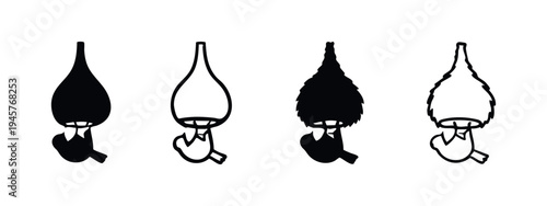 Stylized Bird Nest and Bird Icons. Hanging Bird Feeder Silhouette and Outline Set.