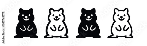 Happy Quokka Silhouette and Outline Front View Icons