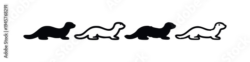 Moving Weasel, Ferret, or Otter Silhouette and Outline Icons