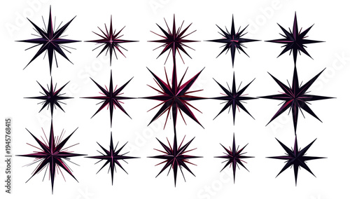 Vibrant abstract starburst shapes in pink and black on a white background, conveying energy and dynamism.