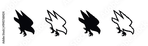 Falcon Head and Claw Icons: Minimalist Black and White Vector Raptor Illustrations