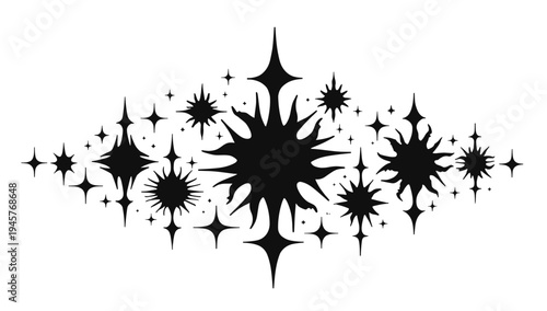 A stylized illustration of black sparkles on a white background, evoking a sense of magic and wonder.