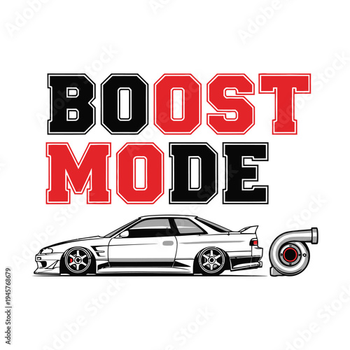A car in boost mode with a turbocharger and sporty design elements tshirt design