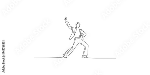 Continuous line drawing of a man in dynamic dance pose with one arm raised art