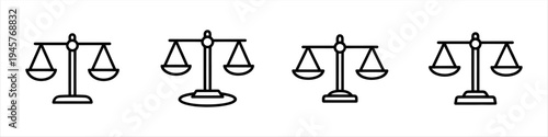 Set of Detailed Line Icons Depicting Balance Scales for Justice and Equity Themes