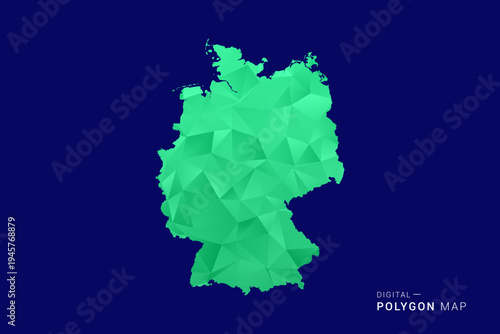 Germany Map - low poly polygon vector, geometric triangulated silhouette in green and blue tones, clean modern style, isolated background for infographic use.