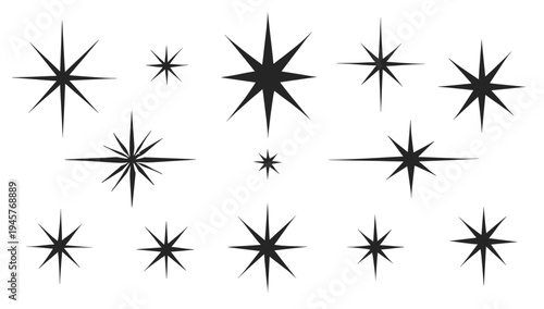 A minimalist composition featuring black starburst shapes on a white background, conveying a sense of simplicity and modernity.