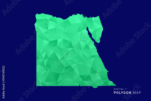 Egypt Map - low poly polygon vector, geometric triangulated silhouette in green and blue tones, clean modern style, isolated background for infographic use.