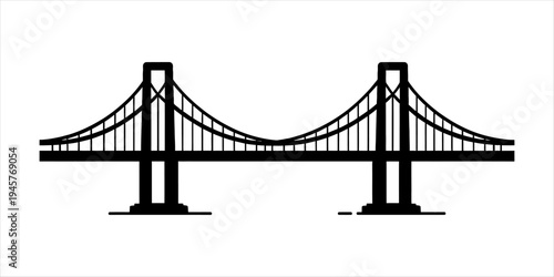 Illustration of a Suspension Bridge with Tall Towers and Cables