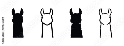Minimalist Llama Head and Neck Profile Silhouette Icon Set