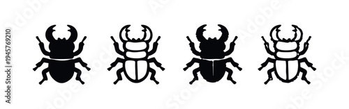 Stag Beetle and Beetle Icons - Set of Solid and Outline Minimalist Vector Designs