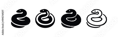 Coiled Snake Icons Collection - Solid and Outline Minimalist Vector Designs