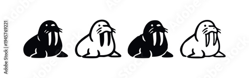 Walrus Icons Collection - Solid and Outline Minimalist Vector Designs, Facing Right