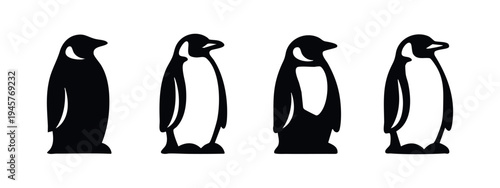 Penguin Icons Collection - Solid and Outline Minimalist Vector Designs, Facing Left