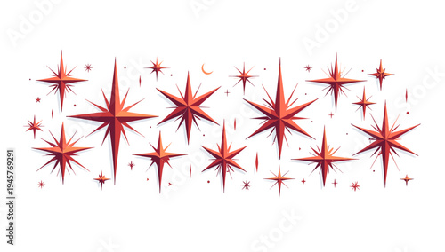 Vibrant red starburst shapes on a white background, evoking energy and excitement.