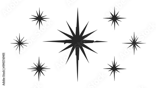 A minimalist illustration of starburst shapes in black on a white background, conveying a sense of dynamic energy and modernity.