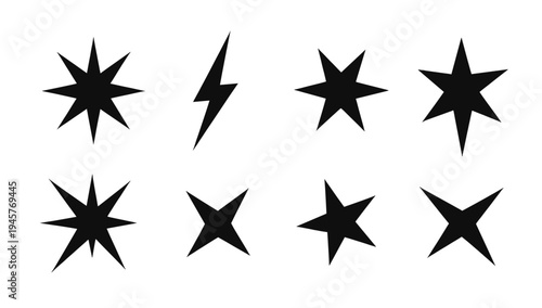 A bold, black starburst design on a clean white background, evoking energy and dynamism.