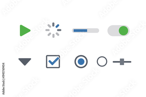 Collection of modern user interface control icons for digital applications and websites