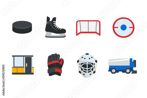 Collection of ice hockey equipment and elements for sports design