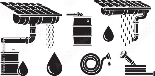 Water Droplet and Downspout Icon Set for Plumbing Needs