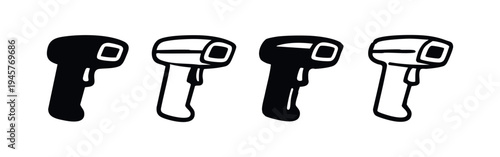 Hand Drawn Infrared Thermometer Icon Set - Doodle Style Non-Contact Temperature Measurement Devices Vector