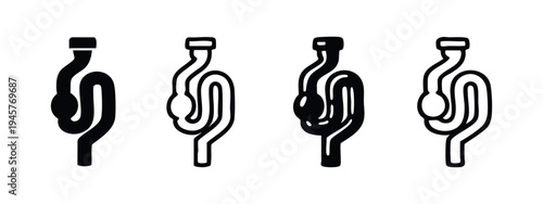 Hand Drawn Intestines with Obstruction Icon Set - Doodle Style Digestive Health and Gastrointestinal Problem Vector