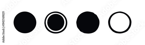 Hand Drawn Circle and Oval Shapes Icons Set, Minimalist Ring Vector Elements Collection