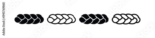 Braided Bread Challah Loaf Icon Set, Hand Drawn Jewish Holiday Food Symbols