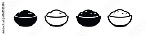 Sweet Dessert Bowl Icons Set, Hand Drawn Ice Cream or Whipped Cream Symbols