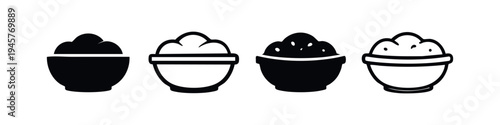 Food Bowls with Grains Icons Set, Hand Drawn Meal Dish Symbols