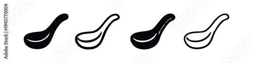 Asian Soup Spoon Icon Set - Hand Drawn Kitchen Utensil Symbol Vector