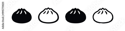 Steamed Dumpling Bao Bun Icons Set - Hand Drawn Asian Food Symbol Vector