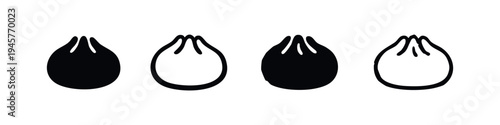 Chinese Steamed Dumpling Icons Set - Hand Drawn Asian Cuisine Food Vector