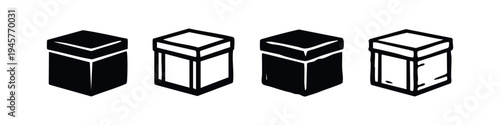 Hand Drawn Rectangular Box Icons Set - Packaging and Storage Symbol Vector