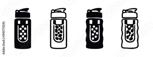 Infuser Bottle Icon Set, Fruit Infused Water Bottle Symbols, Hydration Drink Container Vector