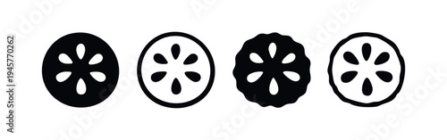 Lotus Root Slice Icon Set, Healthy Vegetable Cross Section Symbols, Asian Food Ingredient Vector