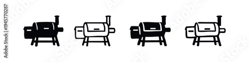 Barbecue Smoker Grill Icon Set, Outdoor BBQ Cooking Appliance Symbols, Backyard Smoker Vector